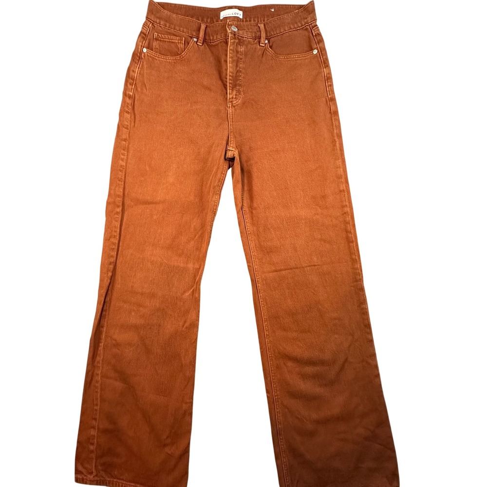 LOFT Wide Leg Jeans Rust Orange High Rise Denim Size 28 6 Boho Casual Earthy